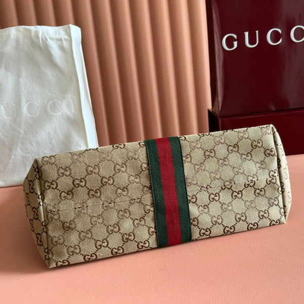 GG Giglio Detachable Clutch 35cm Beige Canvas Light Gold Hardware