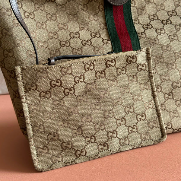 GG Giglio Detachable Clutch 35cm Beige Canvas Light Gold Hardware