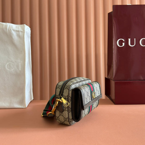 GG Ophidia GG Mini Handbag 20cm Grey and Brown Supreme Canvas