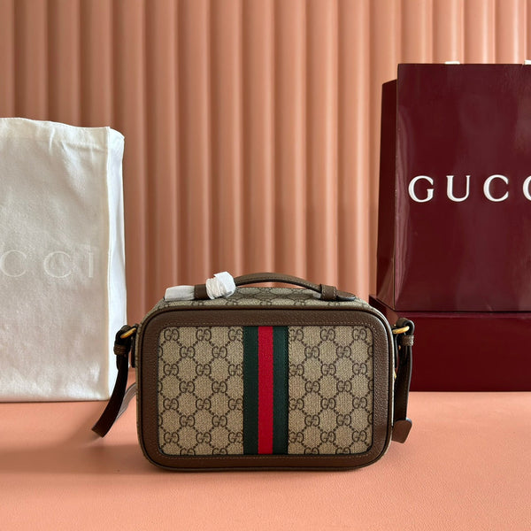 GG Ophidia Small Shoulder Bag 24cm Grey and Brown GG Supreme Canvas