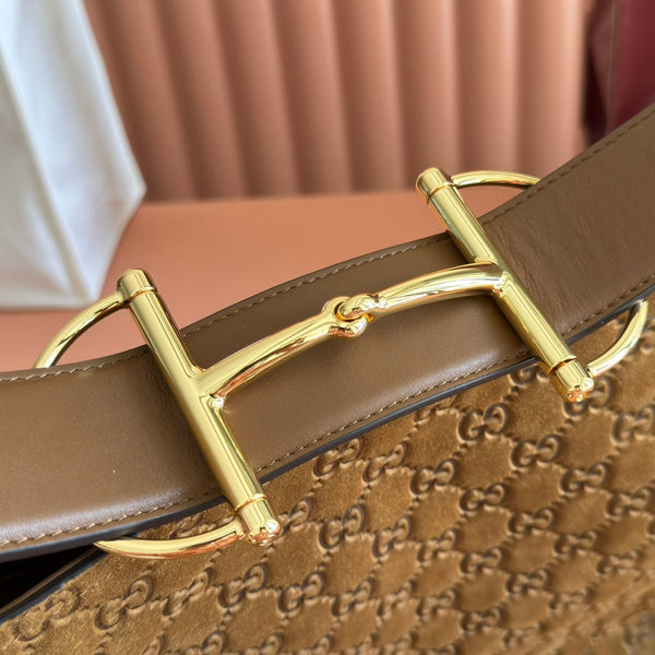 GG 25FW Beatrix Horsebit Handbag 35cm Brown Suede GHW