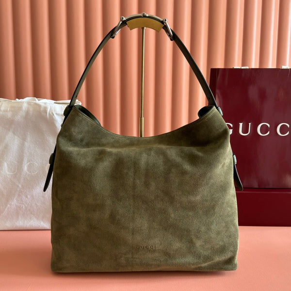 GG 25FW Beatrix Handbag 40cm Moss Green Suede SHW