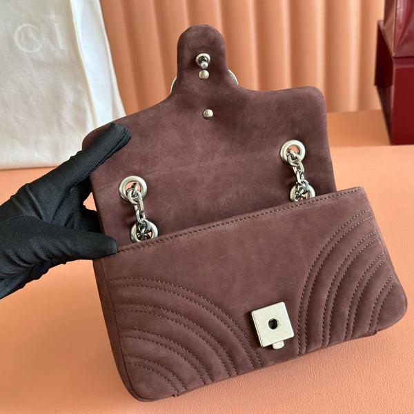 GG Marmont Double-G 22cm Matte Brown Suede