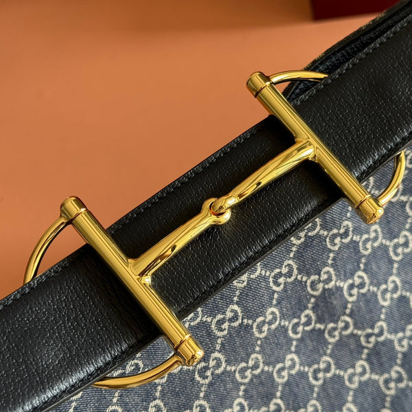 GG 25FW Beatrix Horsebit Handbag 40cm Blue Denim Canvas GHW