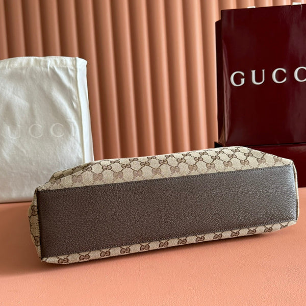 GG 25FW Beatrix Horsebit Handbag 40cm Brown Canvas GHW