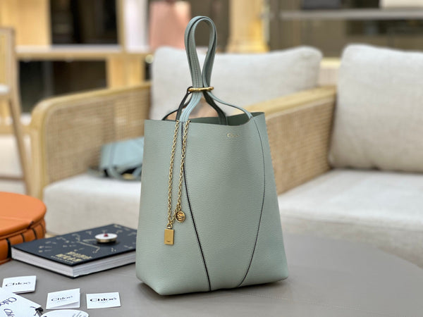 Chloe Spin Tote Bag Medium 27cm Light Blue Calfskin 272309