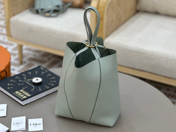 Chloe Spin Tote Bag Medium 27cm Light Blue Calfskin 272309