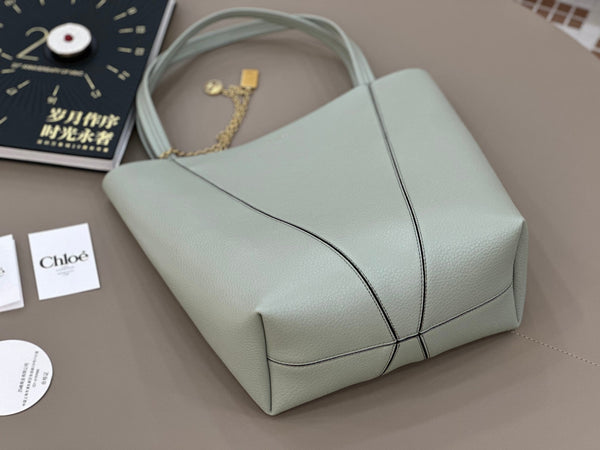 Chloe Spin Tote Bag Medium 27cm Light Blue Calfskin 272309