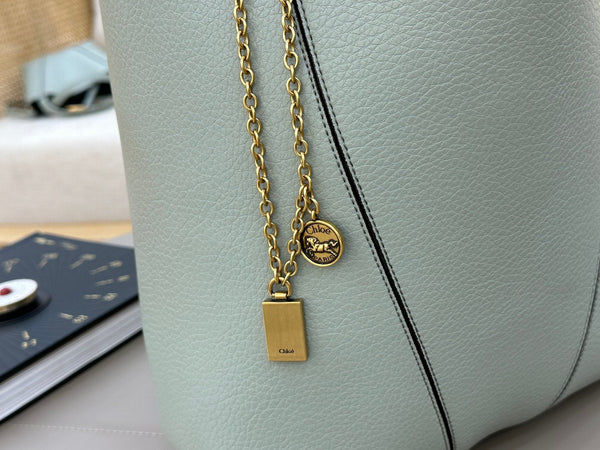 Chloe Spin Tote Bag Medium 27cm Light Blue Calfskin 272309