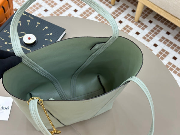 Chloe Spin Tote Bag Medium 27cm Light Blue Calfskin 272309