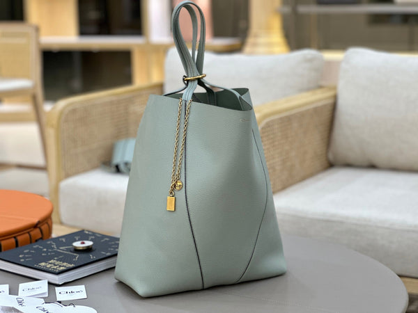 Chloe Spin Tote Bag Large 35cm Light Blue Calfskin 272307