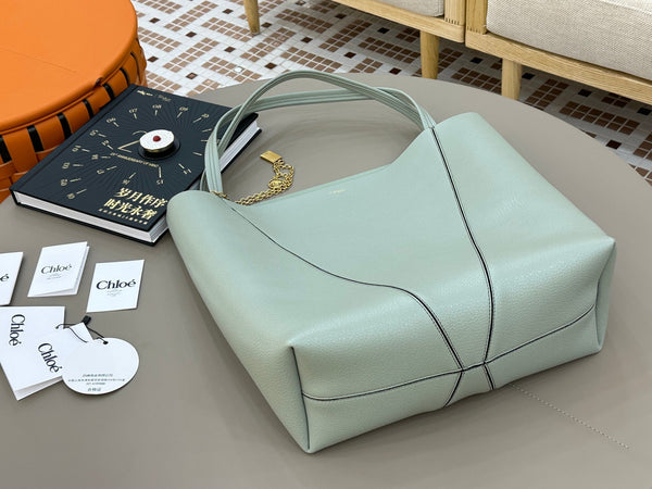 Chloe Spin Tote Bag Large 35cm Light Blue Calfskin 272307