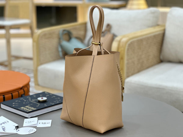 Chloe Spin Tote Bag Medium 27cm Beige Calfskin 272302