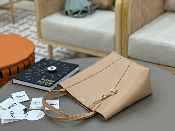 Chloe Spin Tote Bag Medium 27cm Beige Calfskin 272302