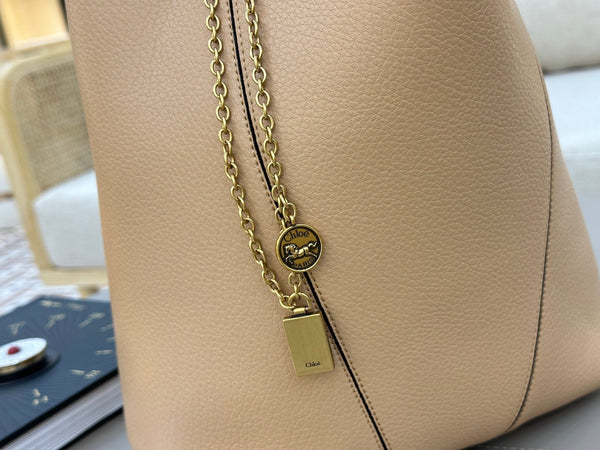 Chloe Spin Tote Bag Medium 27cm Beige Calfskin 272302