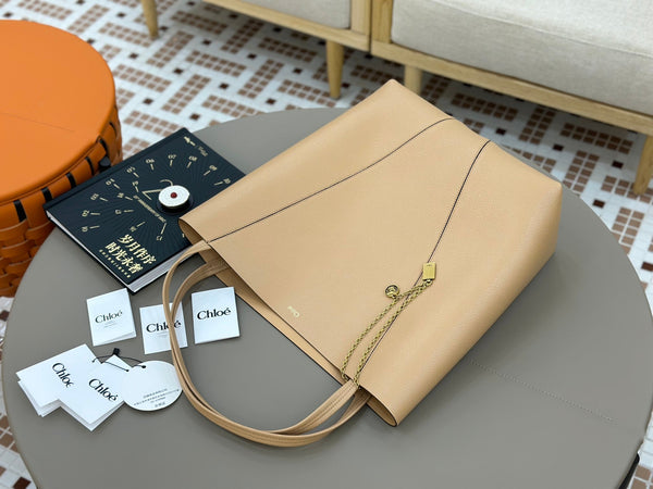 Chloe Spin Tote Bag Large 35cm Beige Calfskin 272300