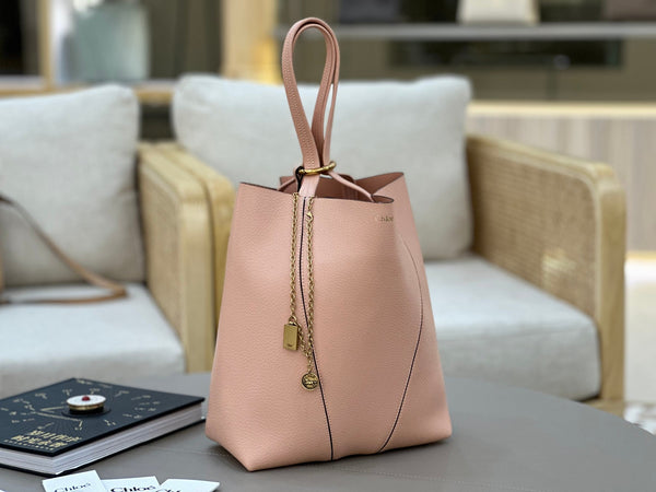 Chloe Spin Tote Bag Medium 27cm Pink Calfskin 272295