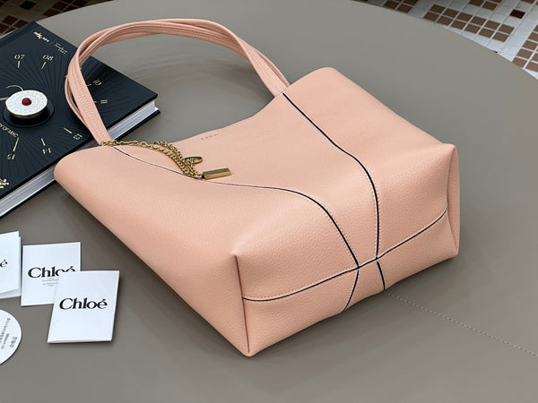 Chloe Spin Tote Bag Medium 27cm Pink Calfskin 272295