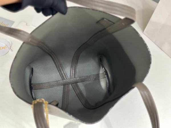 Chloe Spin Tote Bag Medium 27cm Grey Calfskin 272281