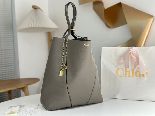 Chloe Spin Tote Bag Large 35cm Grey Calfskin 272279