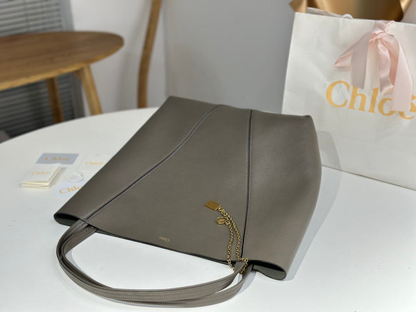 Chloe Spin Tote Bag Large 35cm Grey Calfskin 272279