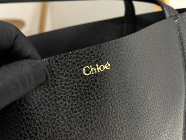 Chloe Spin Tote Bag Medium 27cm Black Calfskin 272274