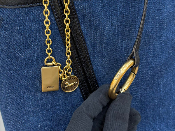 Chloe Spin Tote Bag Medium 27cm Blue Denim Calfskin 272224