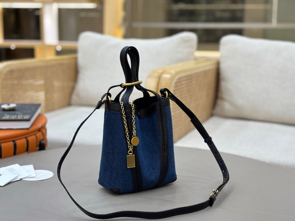 Chloe Spin Tote Bag Small 18cm Blue Denim Calfskin 272221