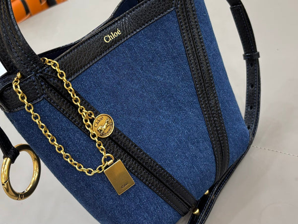 Chloe Spin Tote Bag Small 18cm Blue Denim Calfskin 272221
