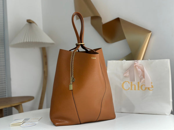 Chloe Spin Tote Bag Large 35cm Brown Calfskin 272217