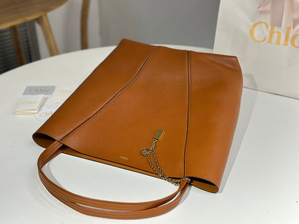 Chloe Spin Tote Bag Large 35cm Brown Calfskin 272217