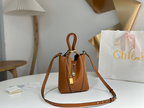 Chloe Spin Tote Bag Small 18cm Brown Calfskin 272215