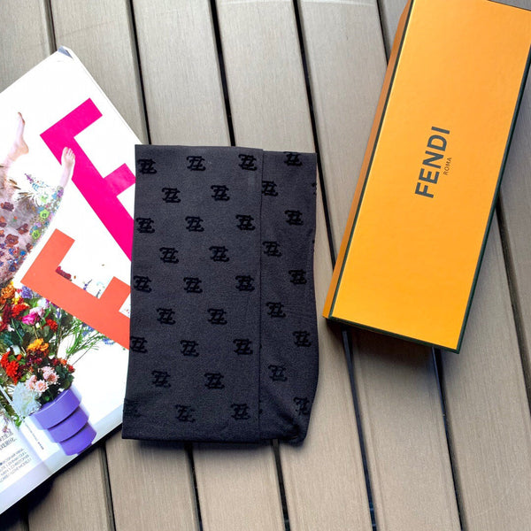 Fendi wave FF logo pantyhose black thickened flocking velvet