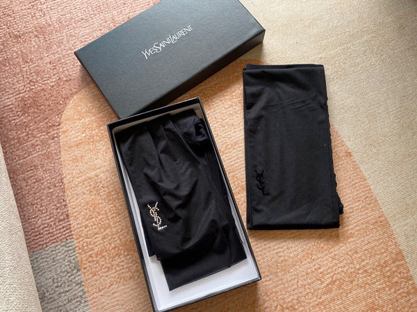 YSL rhinestone-embellished and flocked ultra-thin black pantyhose