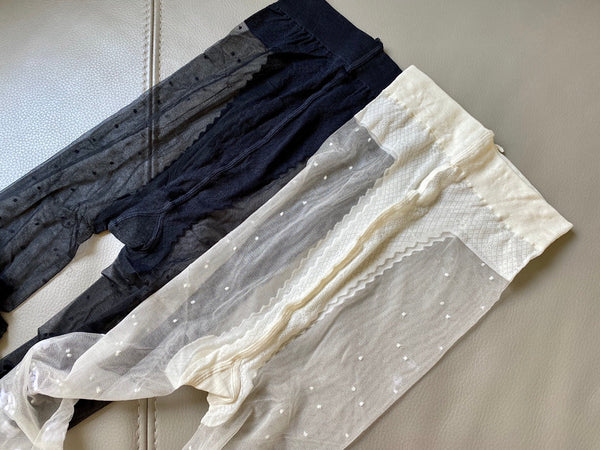 CC polka dot butterfly tiny lettering fishnet pantyhose