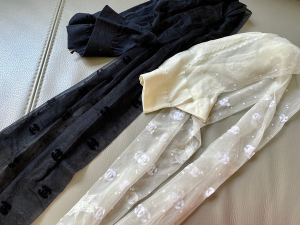 CC polka dot butterfly tiny lettering fishnet pantyhose