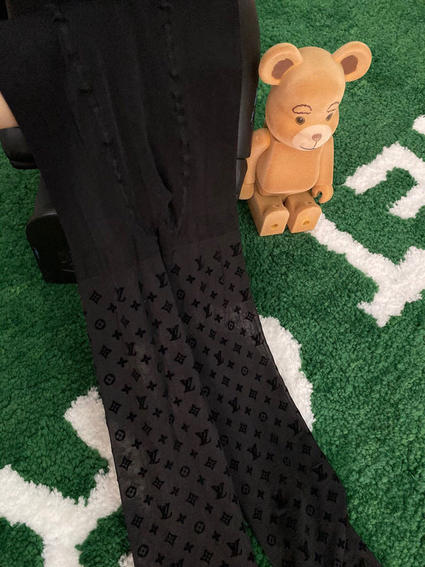 LV monogram logo flocked black pantyhose