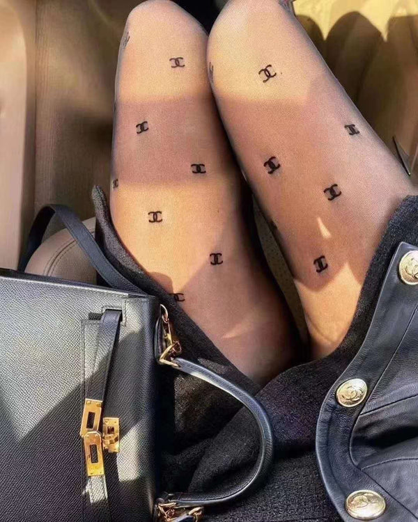 CC flocked logo haute couture pantyhose