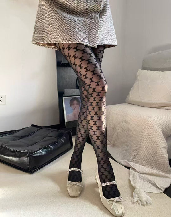 Celine Arc de Triomphe flocked haute couture pantyhose