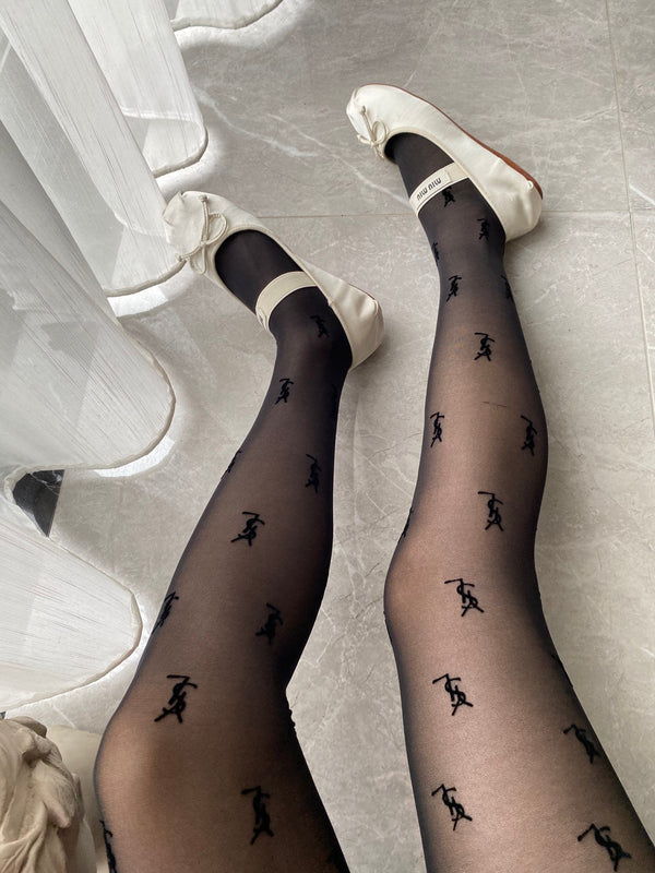 YSL flocked black pantyhose
