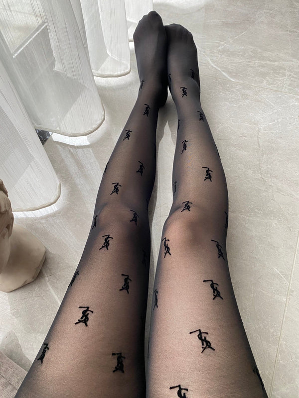 YSL flocked black pantyhose