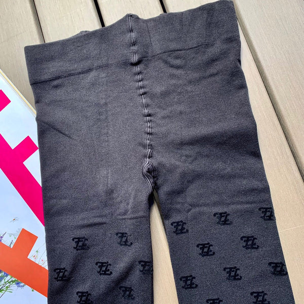 Fendi thickened wave FF logo flocked black pantyhose