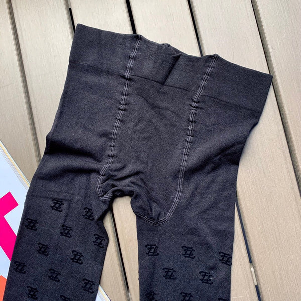Fendi thickened wave FF logo flocked black pantyhose