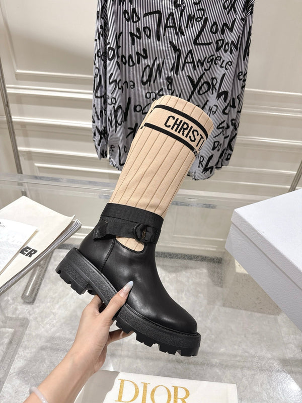 CD High Stocking Riding Boots Nude Black Cowhide 565794