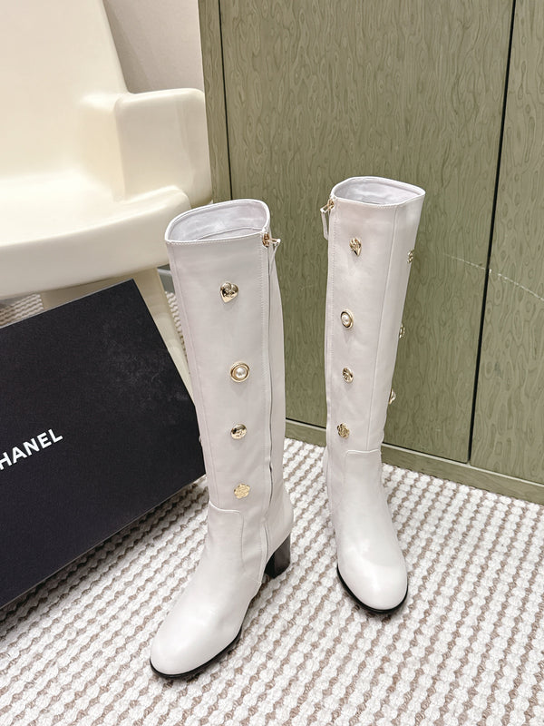 Chanel Riding Boots White Lambskin 567791