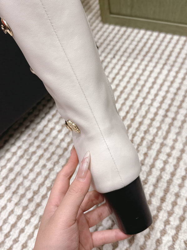Chanel Riding Boots White Lambskin 567791