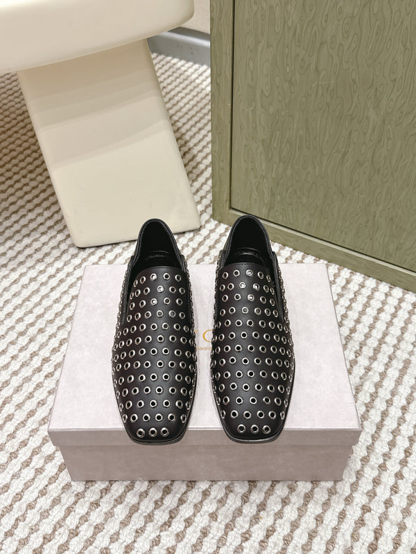 Mules plates Jimmy Choo Eliot Œillets métalliques Cuir de veau noir 568492