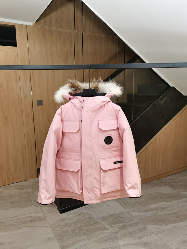 Canada Goose Children Parka Jacket Sandy Pink Fox Fur Polyester Cotton