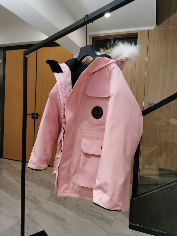 Canada Goose Children Parka Jacket Sandy Pink Fox Fur Polyester Cotton