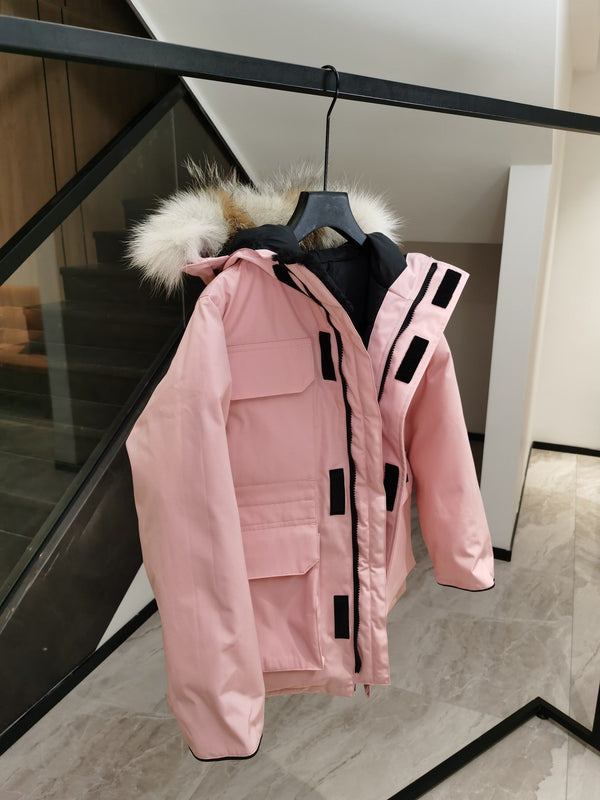 Canada Goose Children Parka Jacket Sandy Pink Fox Fur Polyester Cotton